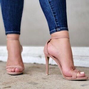 Women's Suede Strappy Ankle High‎ Heel Sandals Blush Color